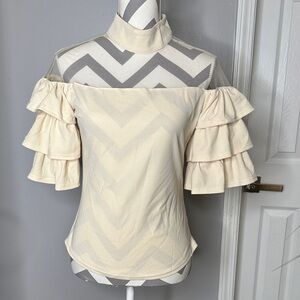 Elegant Cream Ruffle Sleeve Women's Top